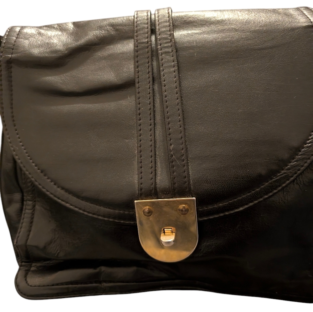 Vintage 1950's  Dofan Made In France  Black Leather Shoulder Purse Medium - Picture 4 of 16